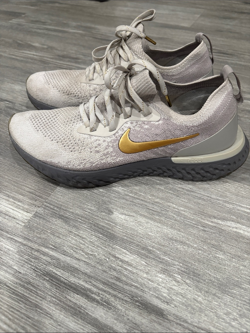 Nike Women's Running Shoes - Light Gray with Gold Swoosh